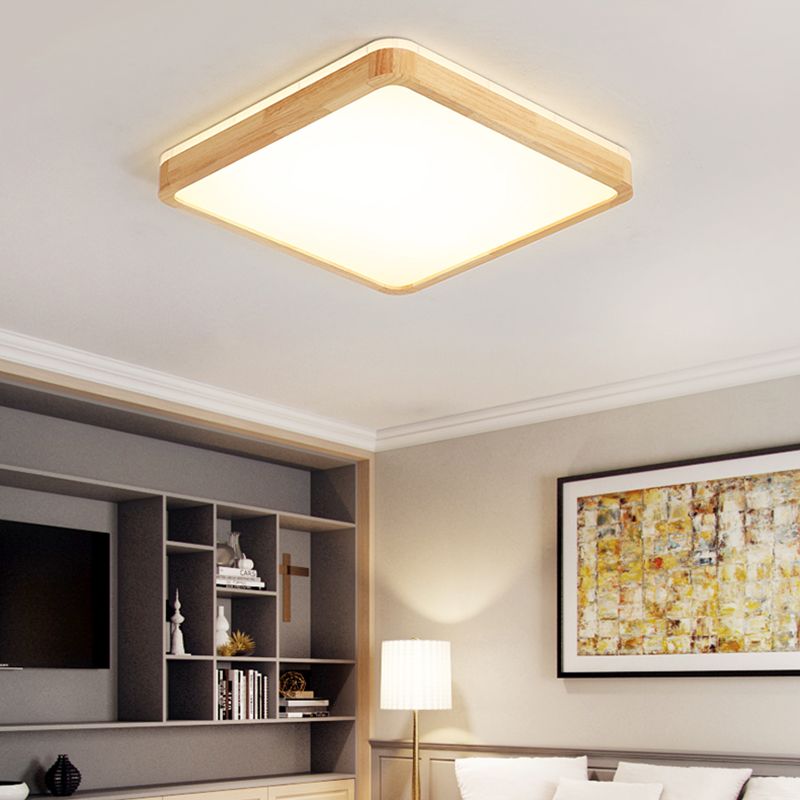 LED Flush Ceiling Light Fixtures with Acrylic Shade Wooden Flush Mount Ceiling Fixture