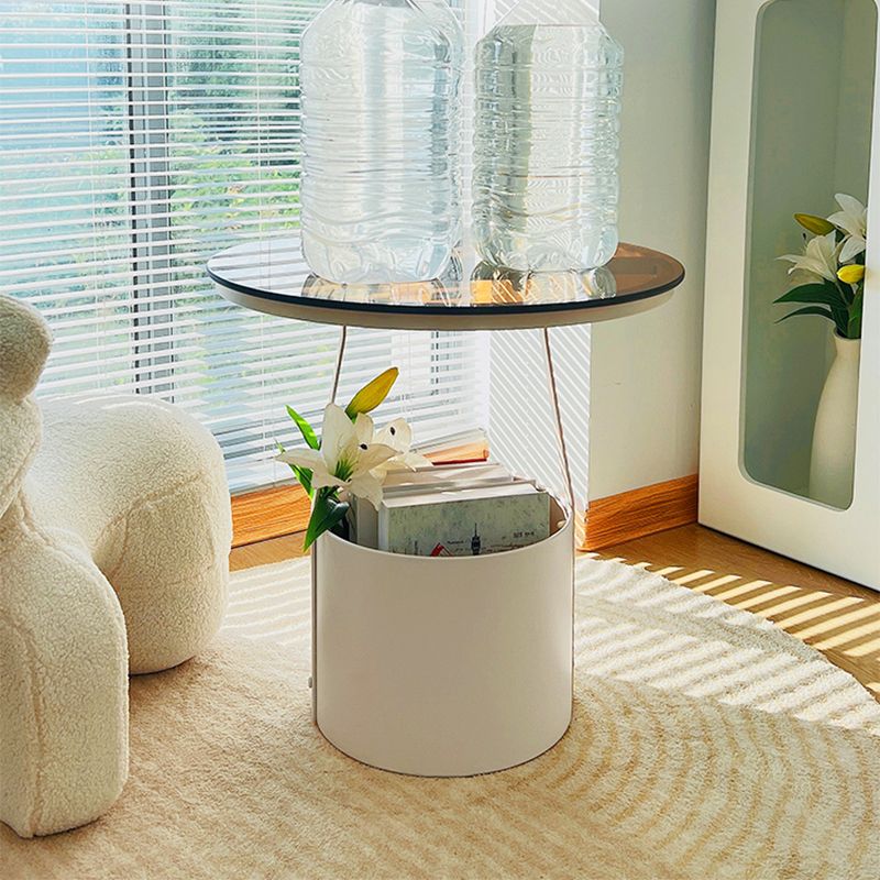 Modern 19.68-inch Tall Metal Abstract Side Table Round Top End Table with Storage