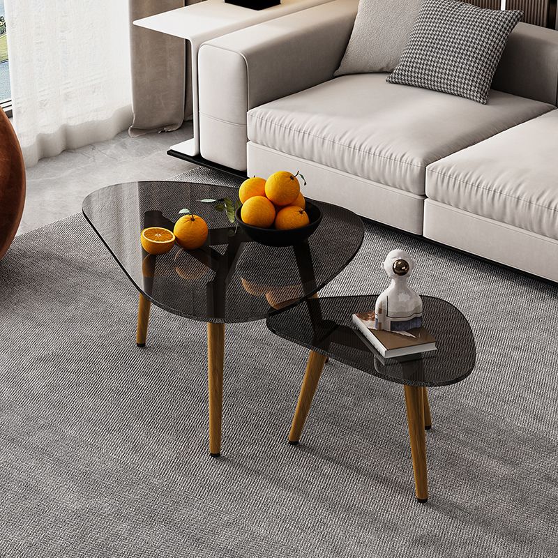 Wood and Glass 3 Legs Coffee Table Modern Triangle Clear Table