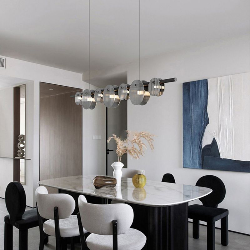 Contemporary Hanging Light Glass Island Light Fixture in Black for Dining Room