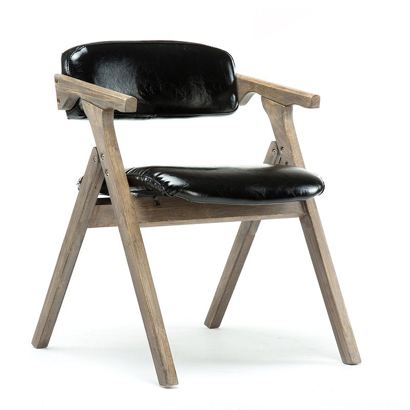 Foldable Dining Arm Chair Open Back Upholstered Armchair with Wood Legs