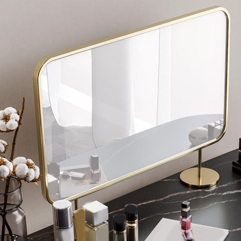 2 Storage Drawers Dresser with Mirror & Padded Stool Contemporary Stone Top Vanity