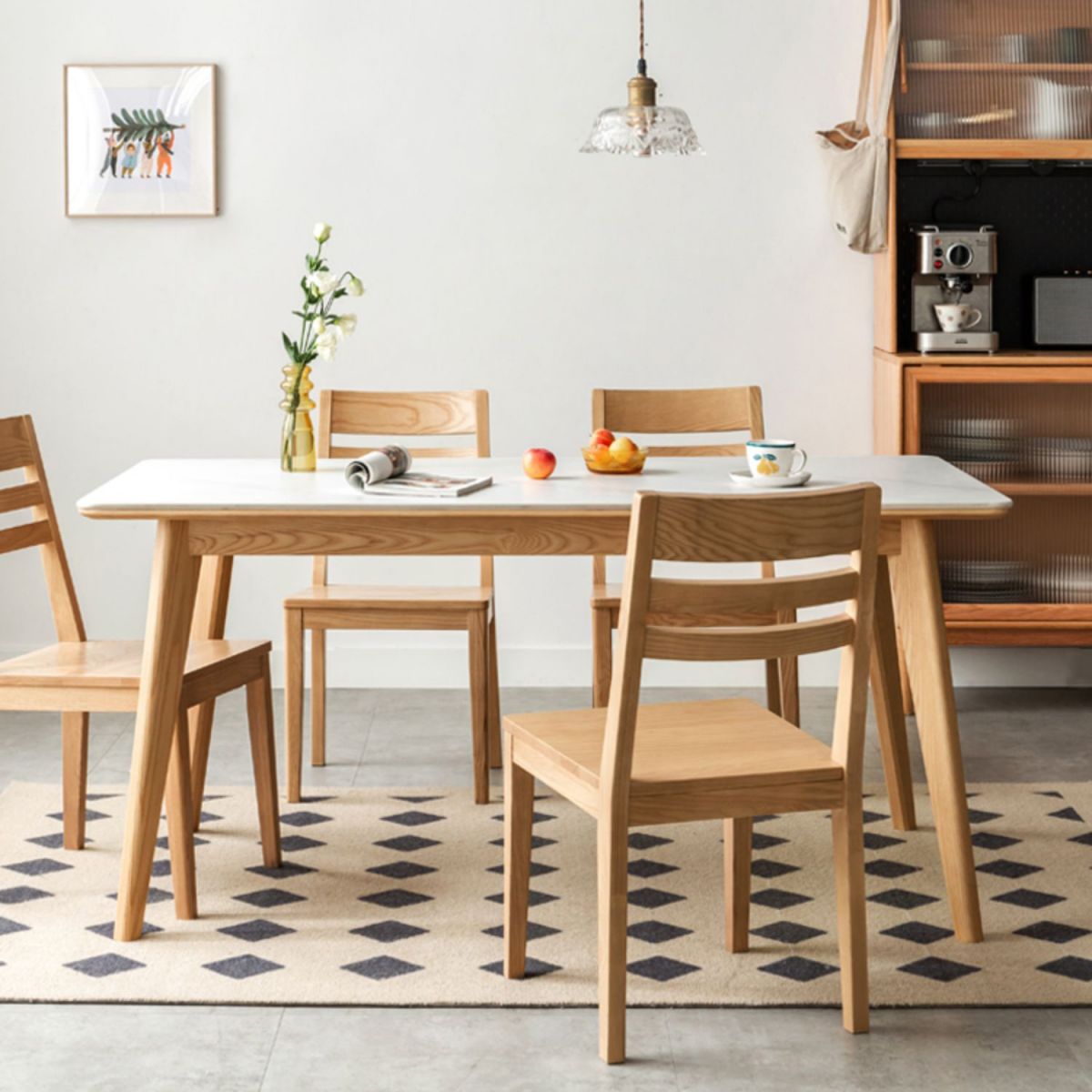 Modern Style Dinette Set 1/5 Pcs Rectangle Solid Wood Dinette Table with Dining Chair