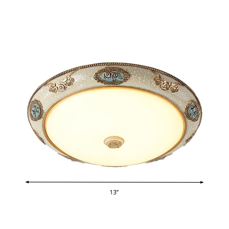 13"/16"/19.5" W Dome Opal Glass Flush Mount Retro Style LED Bedroom Light Fixture Ceiling in Gold, Warm/White Light