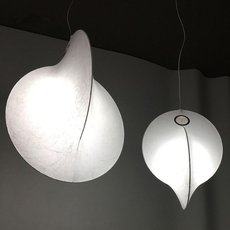White Circling Pendant Light Fixture Artistic Simple 1 Bulb Fabric Ceiling Suspension Lamp