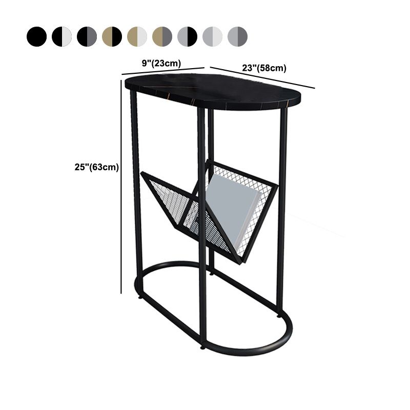 24.8" Tall Iron Frame Base End Table Oval Slate Top Side Table with Magazine Holder