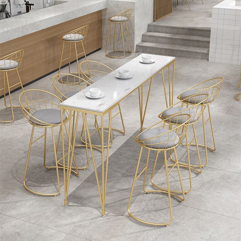 Glam 1/7 Pieces Bar Table Set Rectangle Stone Counter Table with High Stools