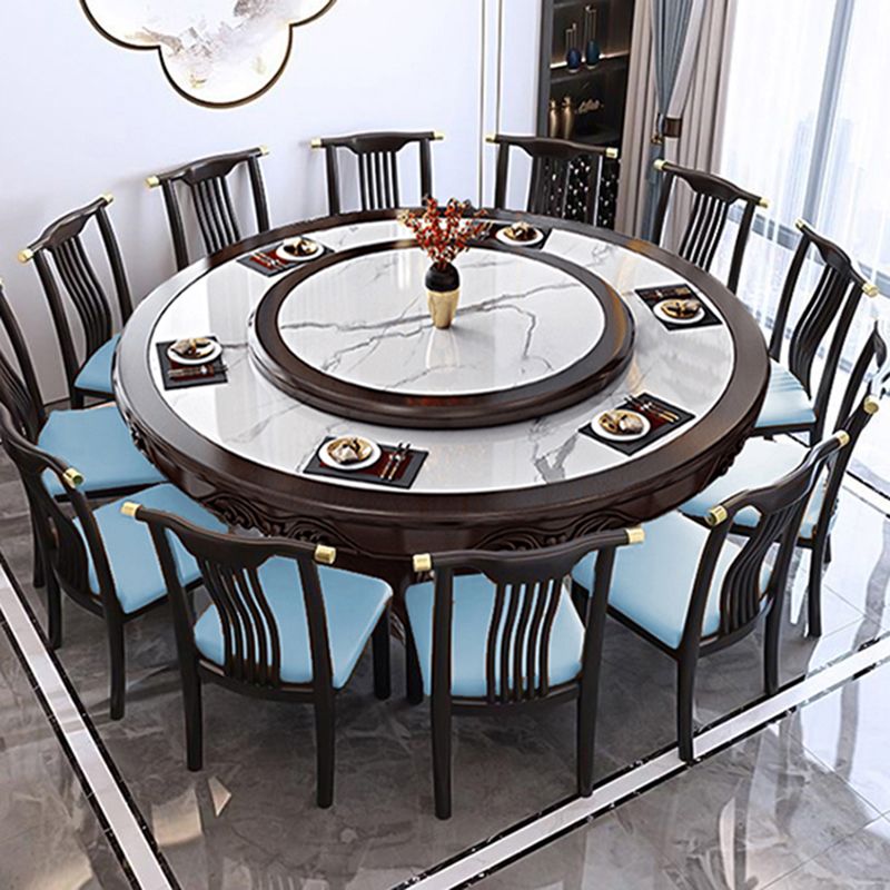 Stone Dining Table Round Dinner Table with Rubberwood Base for Dining Room
