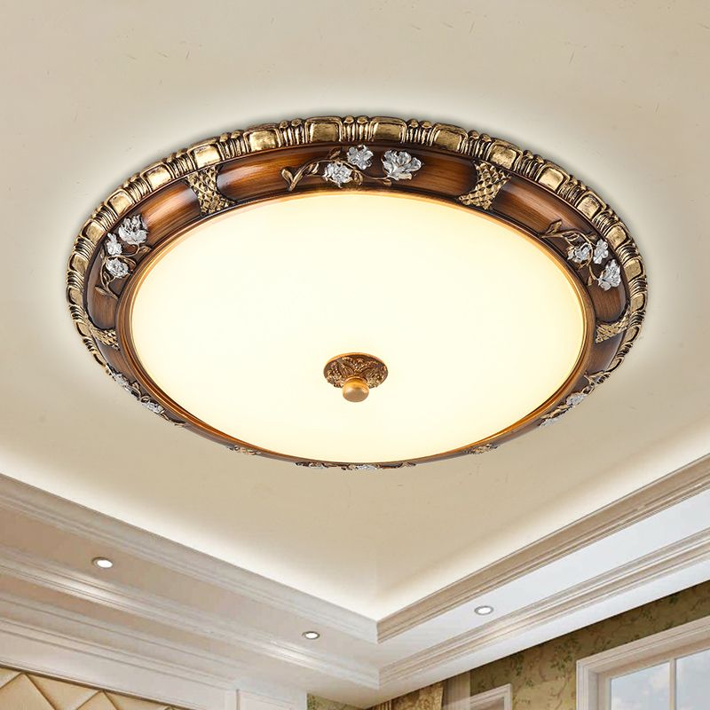 13"/16"/19.5" W Traditional Domed Flush Lamp Opal Glass LED Flush Mounted Ceiling Light Fixture in Brown, Warm/White Light