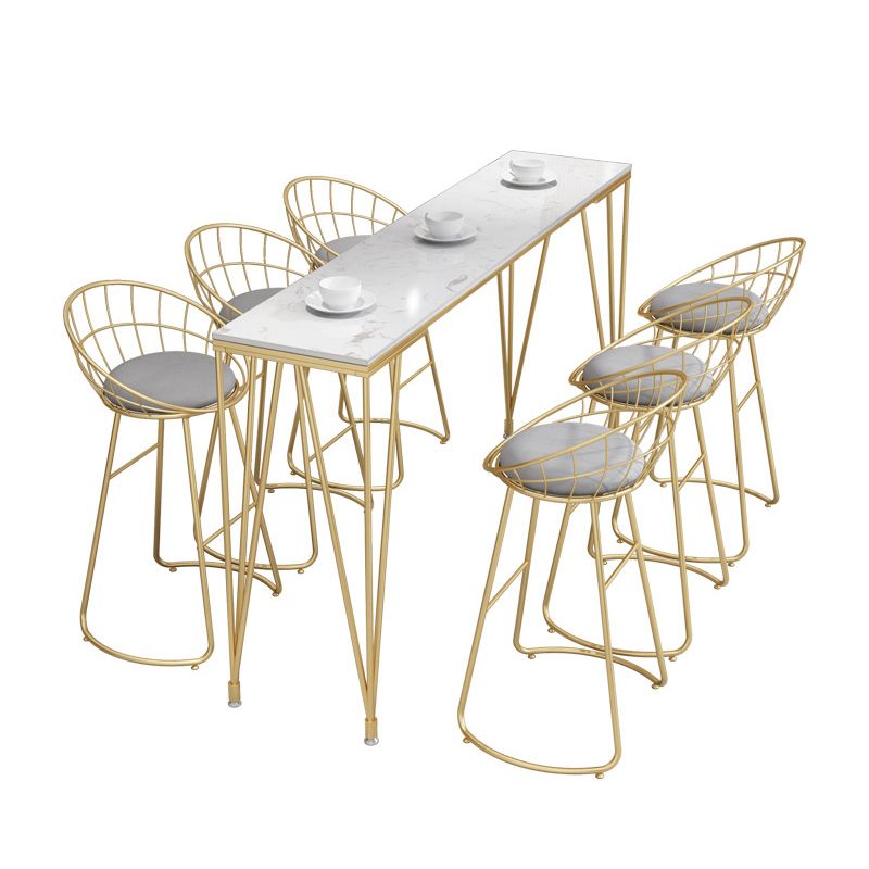 Glam Style Rectangle Bar Table Faux Marble 4 Legs Bar Wine Table