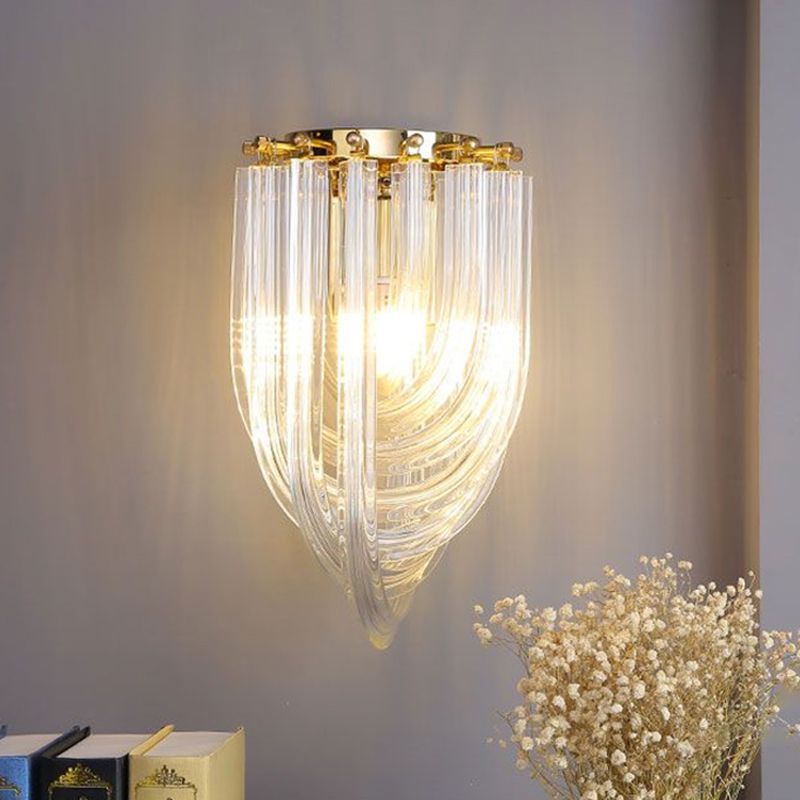 Ribbon Shaped Wall Mount Light Postmodern Clear Glass 1 Head Gold Wall Sconce for Dining Room