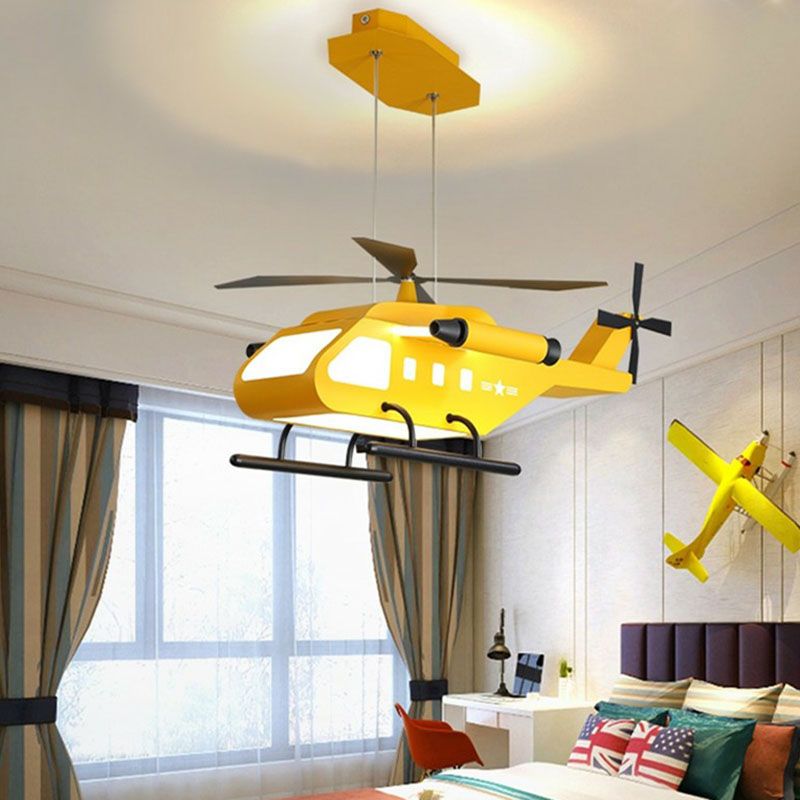 Kids Helicopter Chandelier Pendant Light Metallic Bedroom LED Ceiling Light with Acrylic Shade