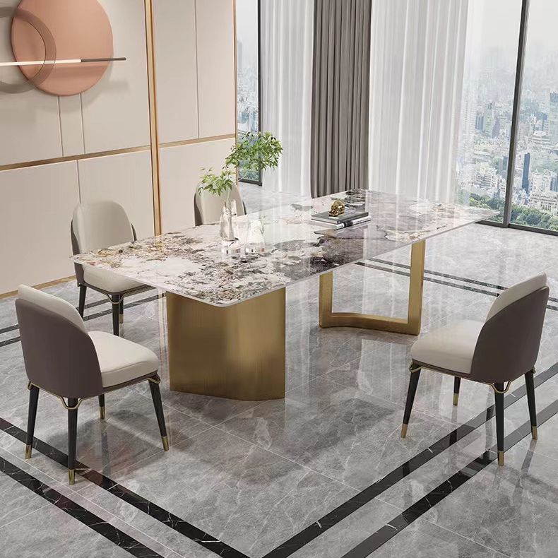 High Gloss Beige Dining Table Set 1/4/5 Pcs Dinette Set with Leather Chairs
