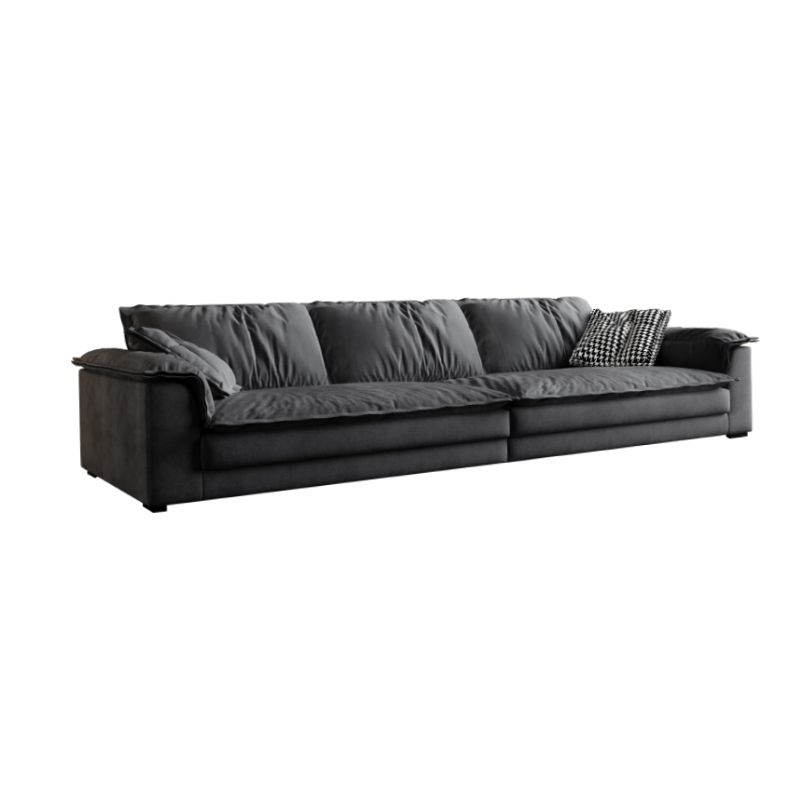 Contemporary Grey Faux Leather Sofa with Pillow Top Arm for Living Room
