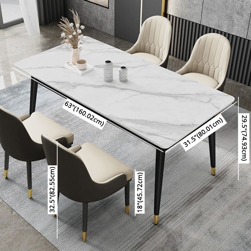 Scandinavian White Slate Dining Table Rectangular Dining Table with Four-leg Metal Base