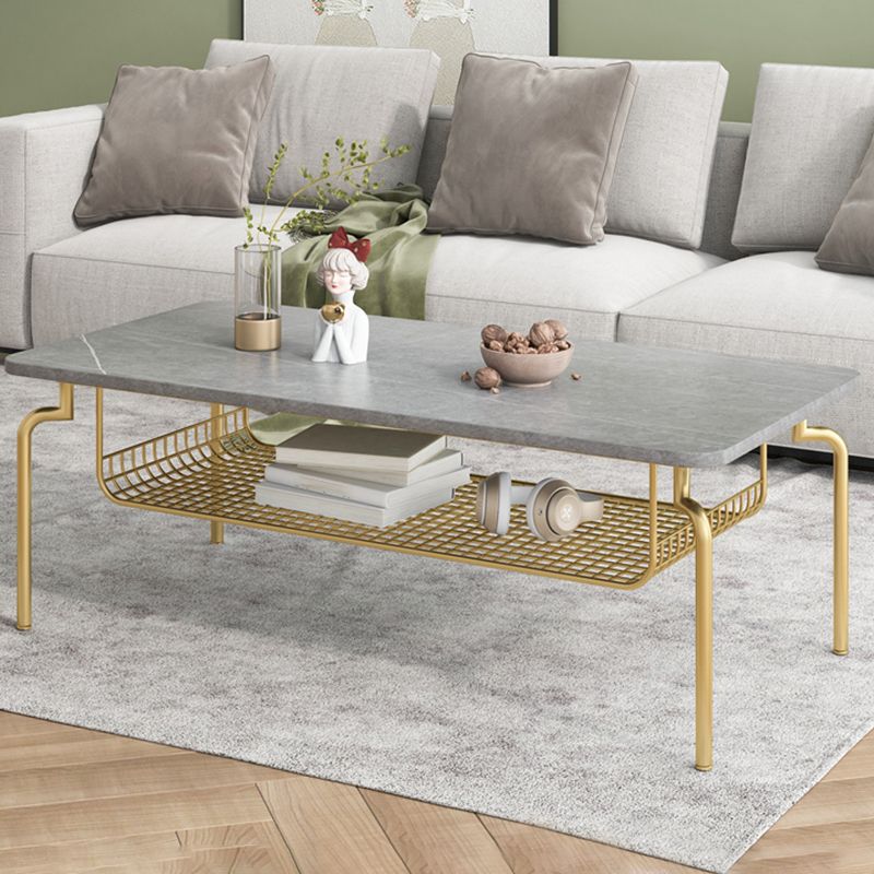Glam Coffee Table with Slate Rectangle Top and 4 Legs Bunching Tables