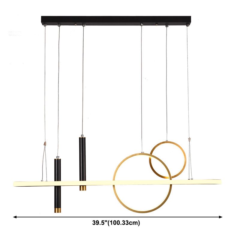 Modern Geometric Island Light Metal 39.5" Wide Island Pendant in Black for Dining Room