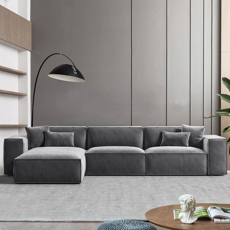 Square Arm Sectional Sofa Gray 4-seat Sofa & Chaise with 4 Pillows