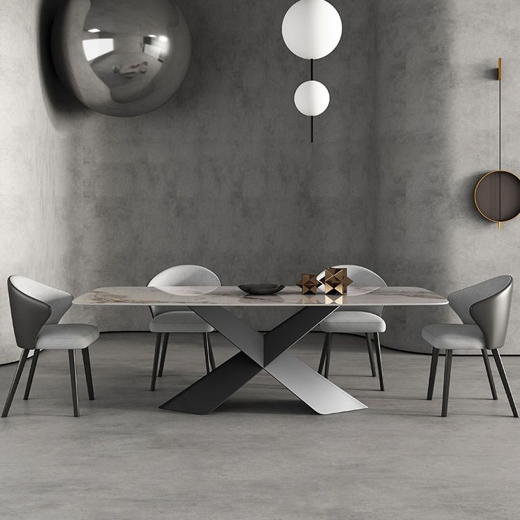 Modern Style Sintered Stone Dining Table with White Table and Pedestal Base for Home Use