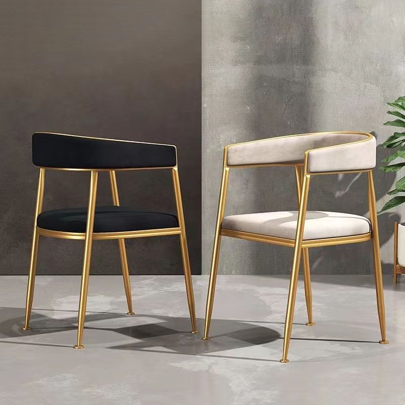 Glam Gold Metal Arm Chair Open Back Dining Side Chair with Upholstered