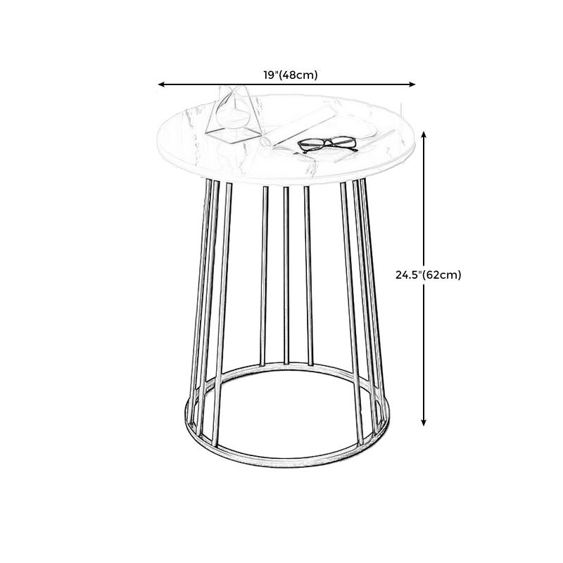 Mid-Century Modern Wooden Round Top End Table Abstract Metal Frame Sofa Side Table
