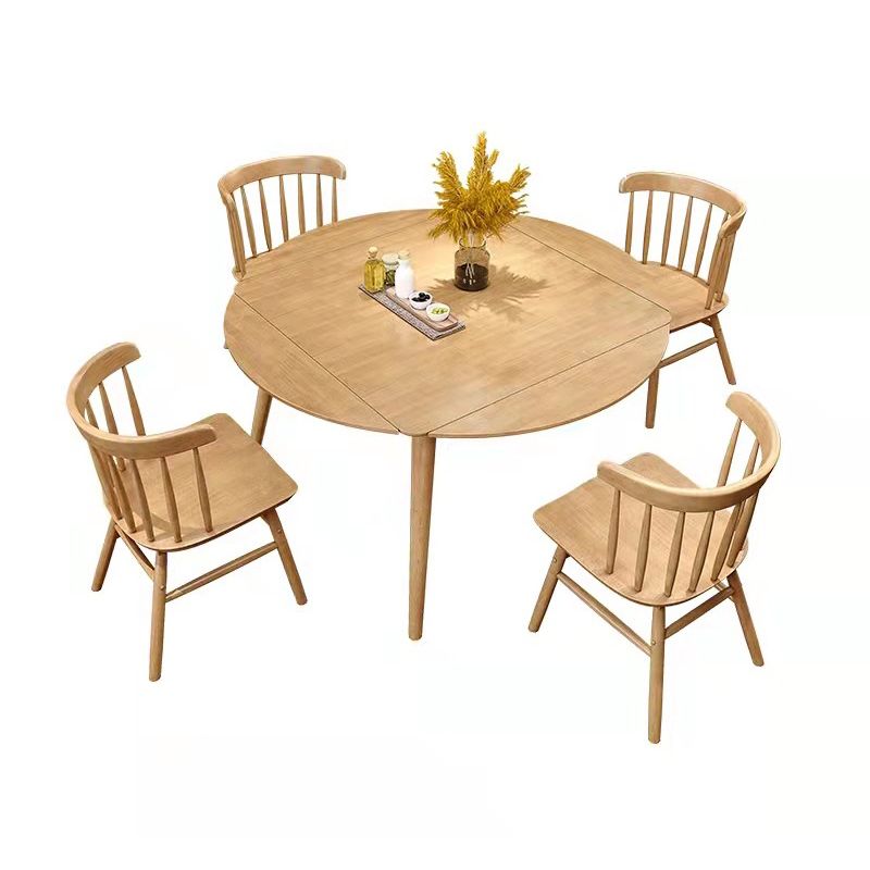 Drop-Leaf Dining Table Rubberwood Solid Wood Dining Table with 4 Legs