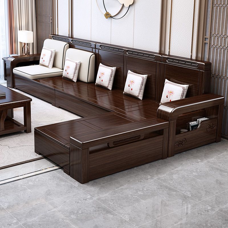 37"H Contemporary Sectional Sofa Storage Fabric Sectional with Bostol Pillows