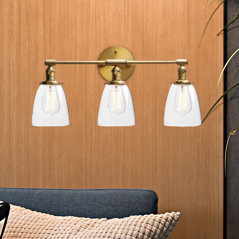 3-Bulb Cone Wall Mounted Light Fixture Industrial Brass Clear Glass Lighting for Restaurant