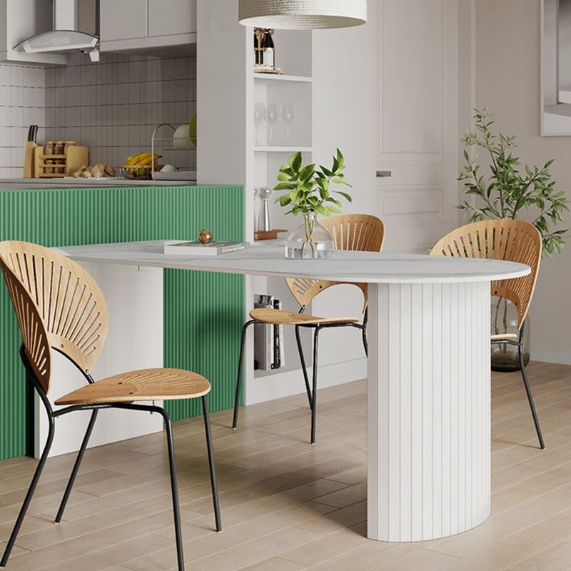 Table blanche supérieure en pierre frittée pour table de cuisine moderne de restaurant avec double piédestal