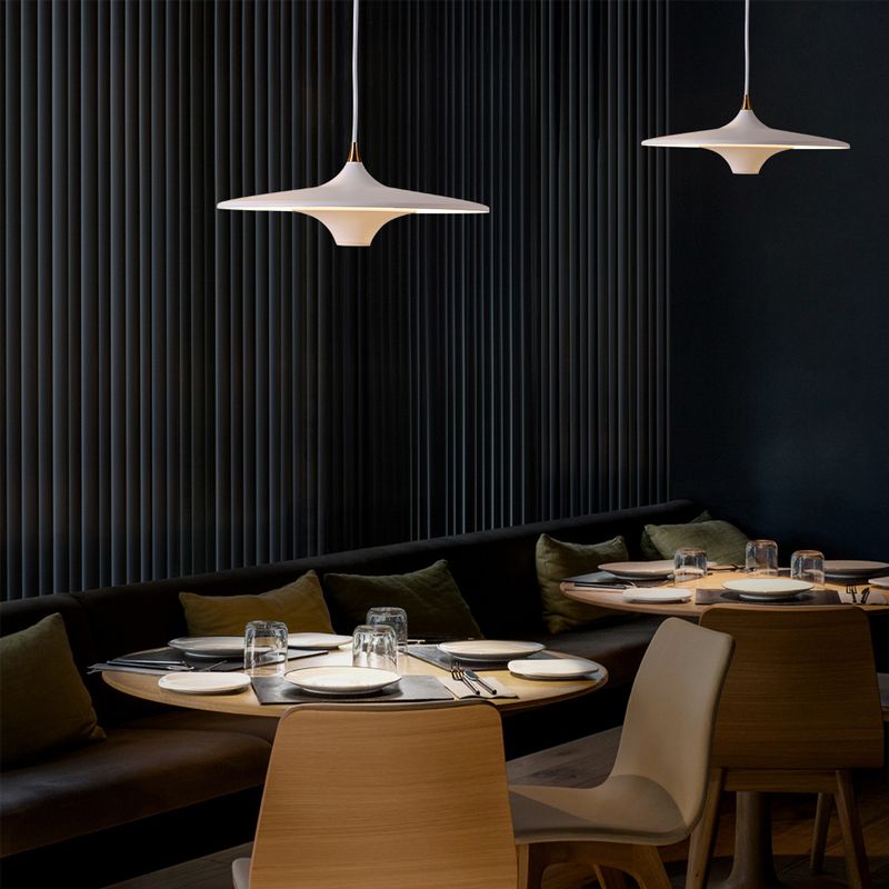 Moderne minimalistische LED -hangende lamp gelakte ijzeren schotel hanglamp met acrylschaduw