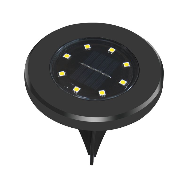 Metal Round LED Stake Light Contemporary Black Solar Buried Lighting for Backyard