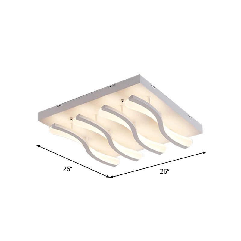Square/Rectangle Acrylic Ceiling Lighting Modern 4/6/7-Light White LED Wavy Flush Mounted Light in Warm/White Light