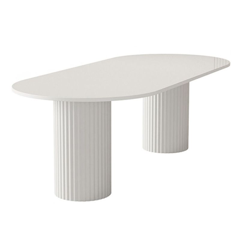 Stone Top Dining Table Modern Oval Dining Table in White with Double Pedestal