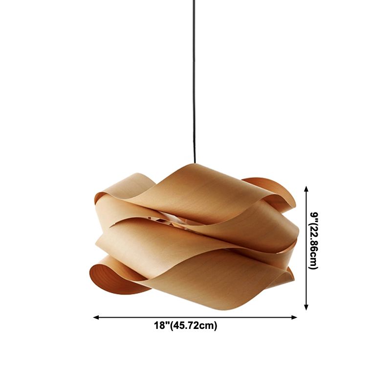 Wood Unique Shape Hanging Lights Modern Style 1 Head Hanging Mount Fixture for Restaurant