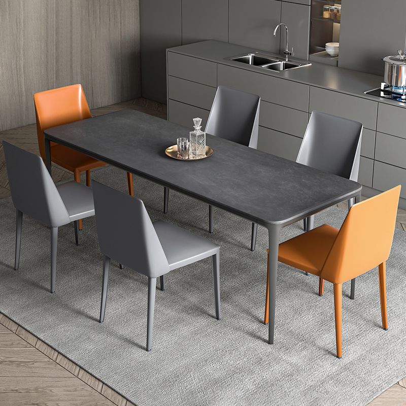 Modern Grey Rectangular Stone Tabletop Dining Table with 4 Black Legs