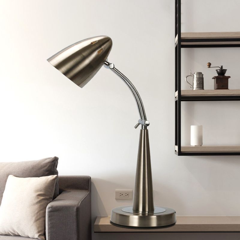 Éclairage de bureau réglable LED Vintage Bullate Metal Reading Livre lampe en argent pour le salon