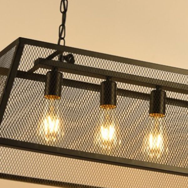 Rectangular Shape Pendant Light Modern Style Metal 4 Lights Hanging Lamp in Black