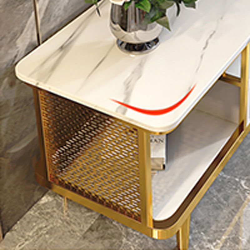 White Stone TV Stand Modern TV Media Stand with Metal Legs for Living Room