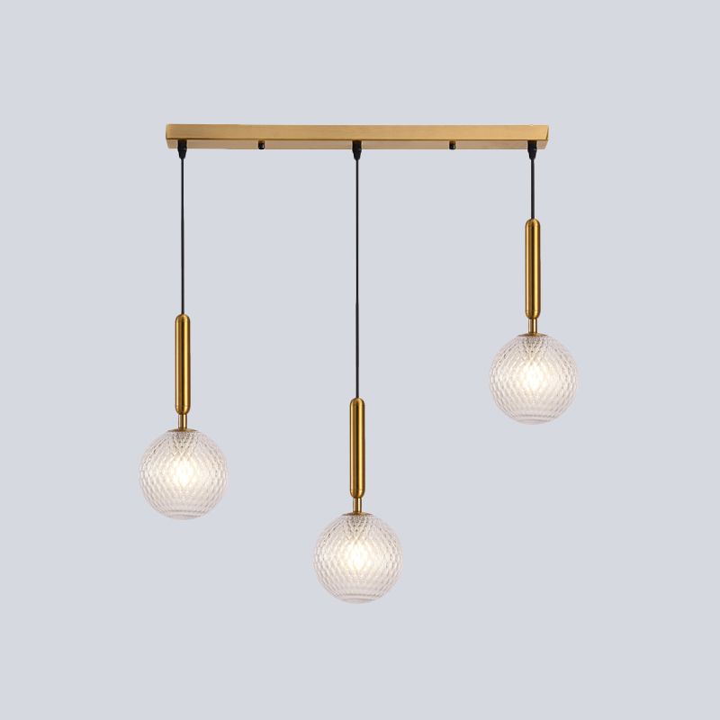 Moderne moderne suspendu clair en verre transparent en verre à 3 têtes de salle de salle à manger groupé lampe en laiton, 6 "/ 8" de largeur