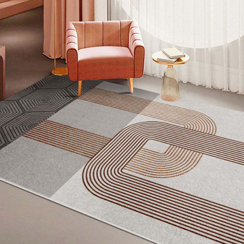 Orange Modern Rug Polyester Geometric Rug Stain Resistant Rug Drawing Room