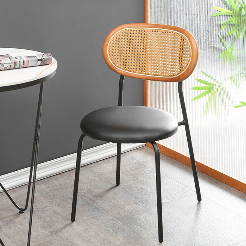 Glam Style PU Leather Chair Cane Back Armless Dining Chair for Indoor