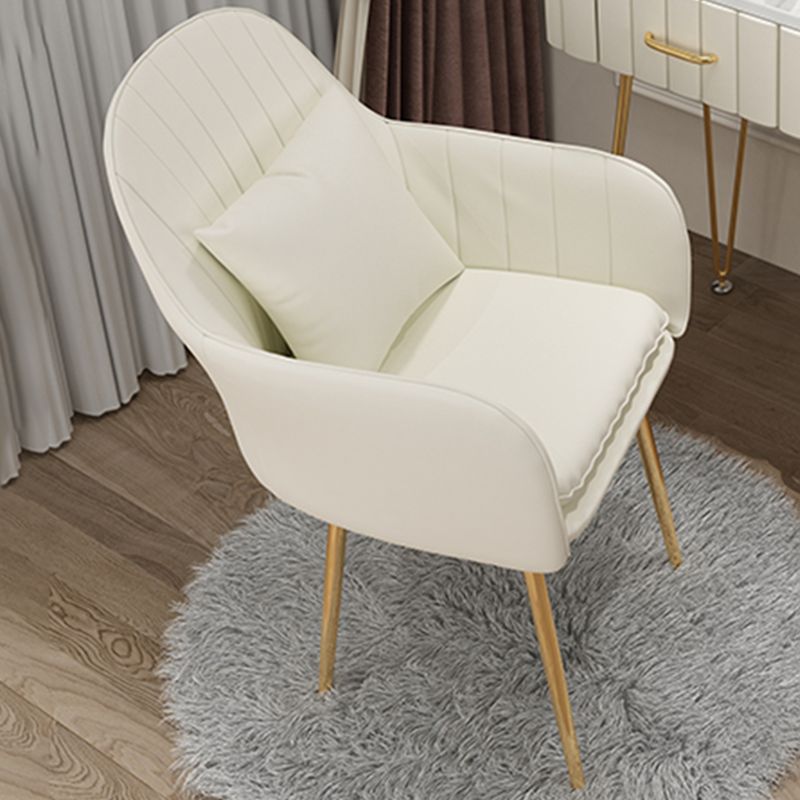 Glam Dining Arm Chair Solid Back Side Chair with 4 Metal Legs for Home Use