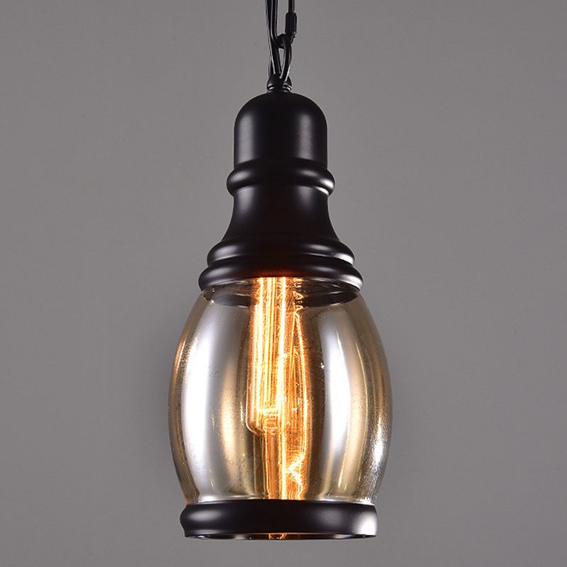 Black Shaded Pendant Lighting Fixture Minimalist Style Glass Hanging Ceiling Light