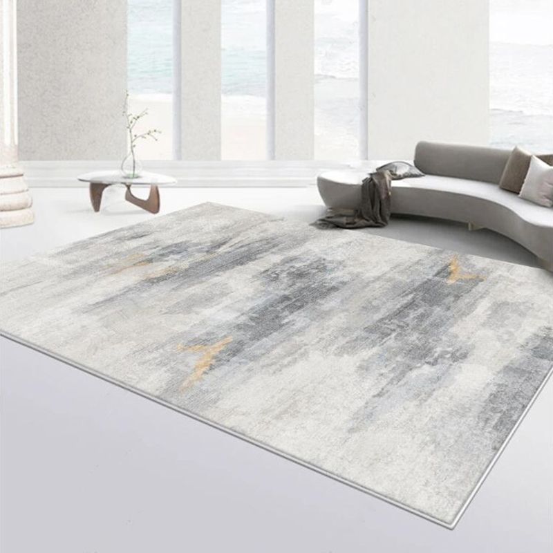 Modern Living Room Carpet Antique Gray Tone Watercolor Rug Polyster Stain Resistant Indoor Rug