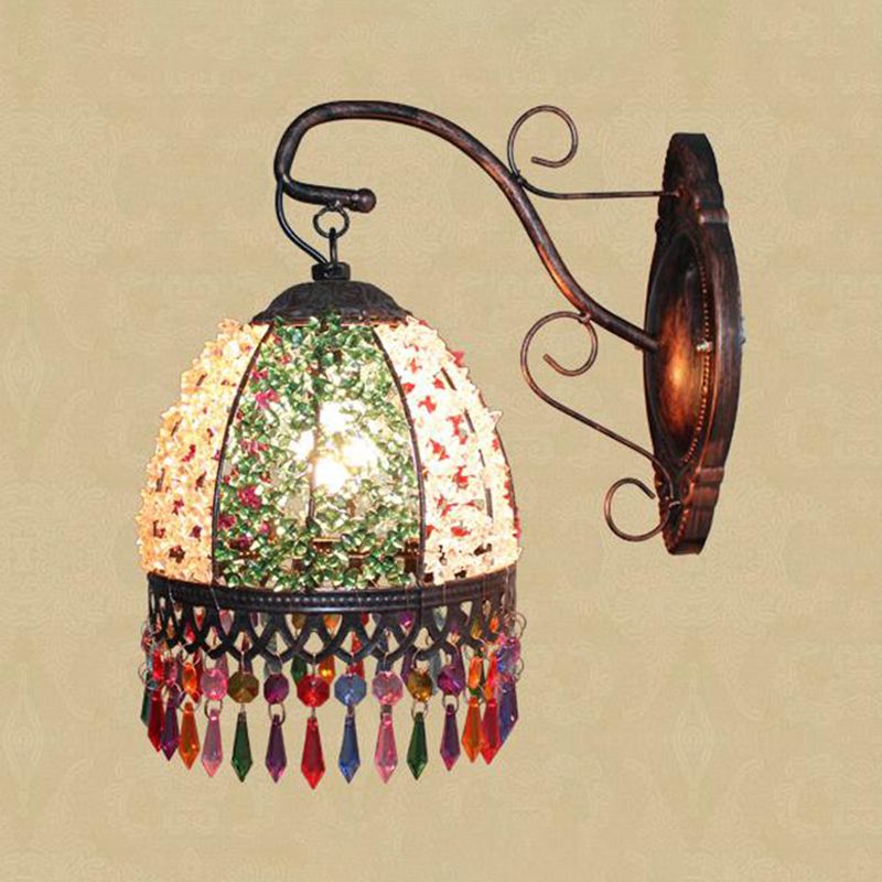 Green Dome Wall Mount Light Decorative Metal 1 Head Living Room Sconce Lighting Fixture with Glass Draping