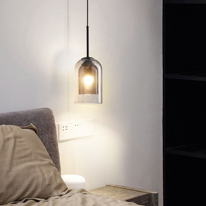 Double Glass Single Pendant Light in Modern Creative Style Wrought Iron Hanging Lamp for Dining Room