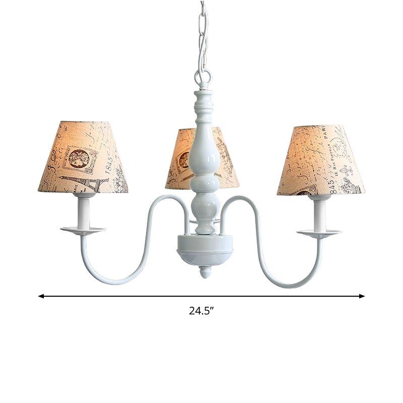 Fabric Tower Pendant Light 3 Heads Antique Stylish Chandelier in Beige for Restaurant