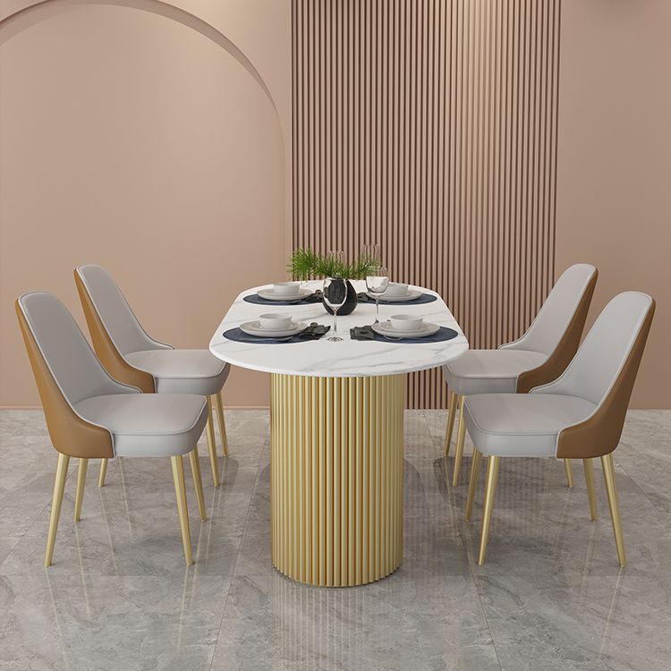 Moderner Esstisch Oval Doppelpodest Esstisch für Zuhause
