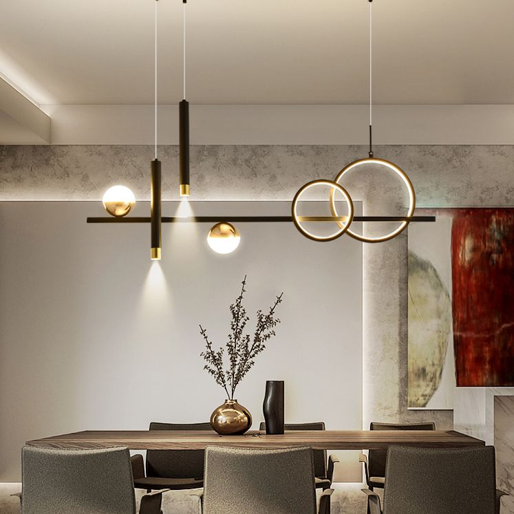 LED Linear Island Lighting Fixture Metal 2-Spotlight Chandelier Lamp for Dining Room