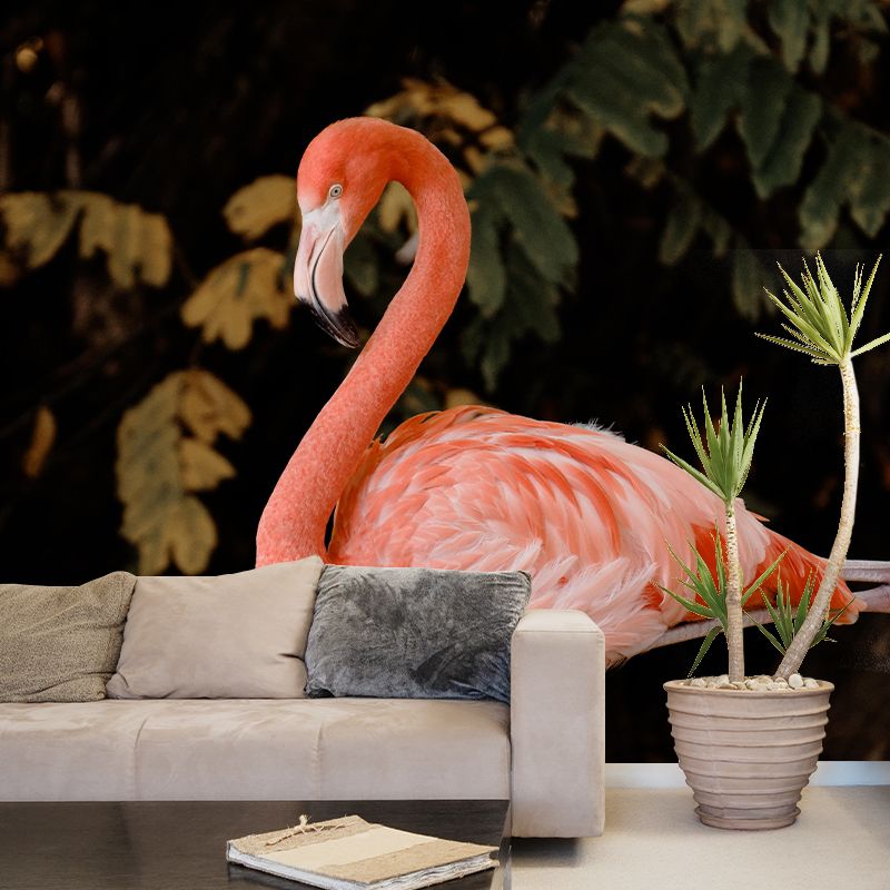 Full Size Flamingo Mural Wallpaper Decorative for Entrance End of Corridor